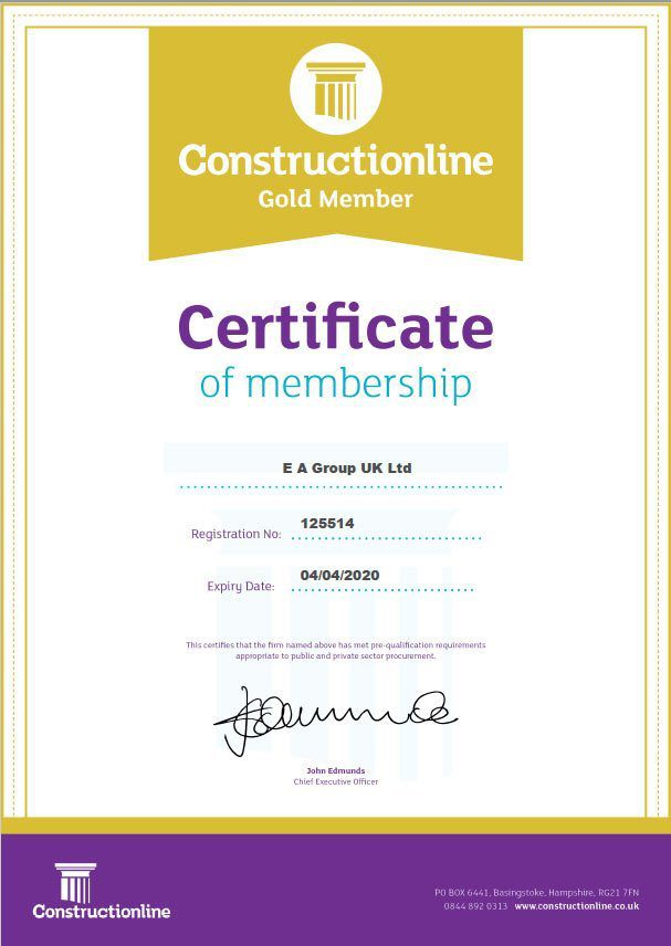 ConstructionLine Gold certificate awarded to EA Group